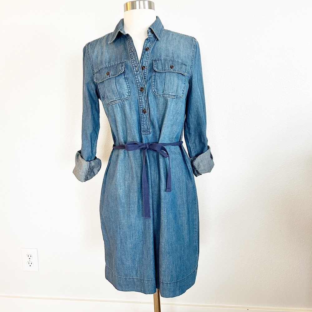 Tommy Hilfiger Denim Dress Womens S Blue Jean Belted Shirt Dress